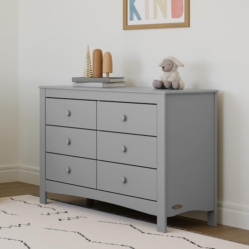 Pebble Gray 6 Drawer Double Dresser Nursery Kids
