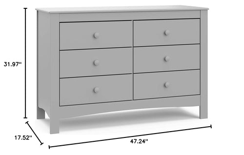 Pebble Gray 6 Drawer Double Dresser Nursery Kids