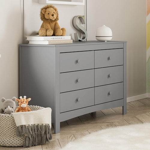 Pebble Gray 6 Drawer Double Dresser Nursery Kids