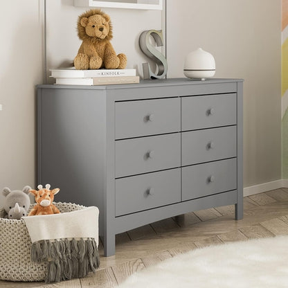 Pebble Gray 6 Drawer Double Dresser Nursery Kids